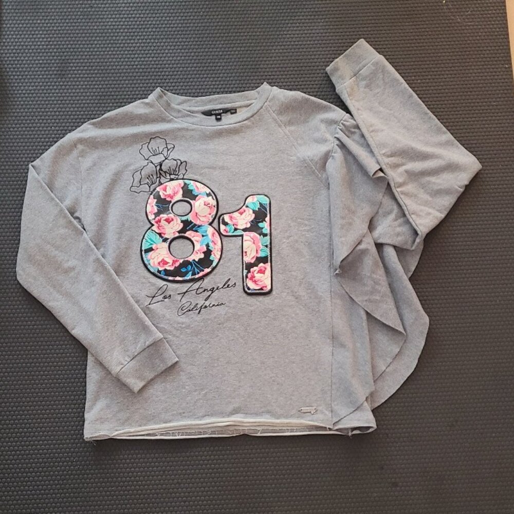 Girl's GUESS gray sweater w/ fancy side flaps  Size 14